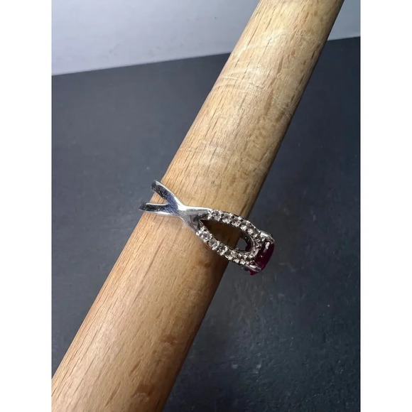 Ruby and zircon crisscross sterling silver ring size 9 - Picture 6 of 10